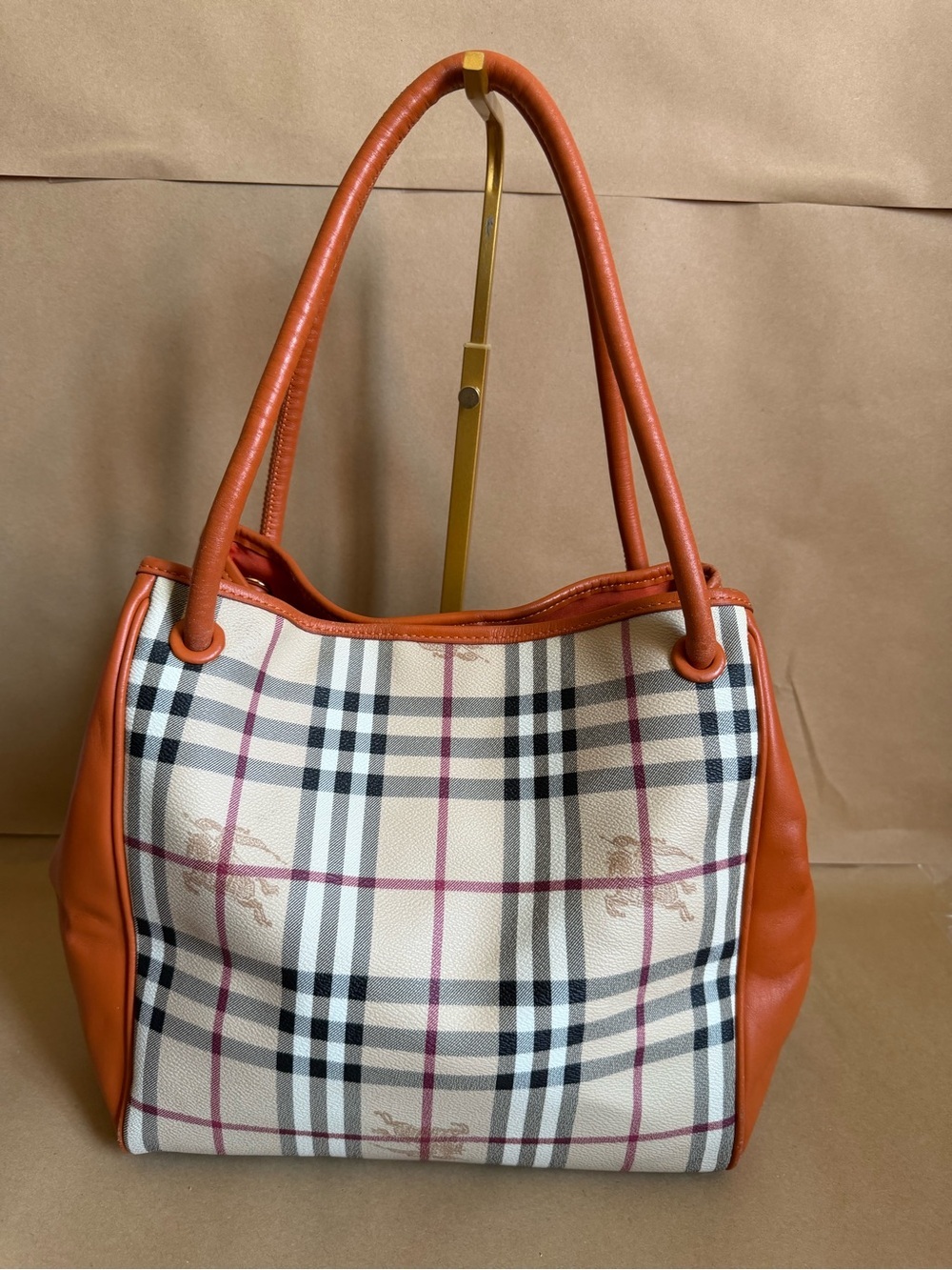 Burberry Orange Haymarket Check Coated Canvas
